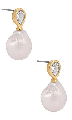 Ettika Single Pearl Drop Earrings in Clear Crystal & Gold from Revolve.com | Revolve Clothing (Global)