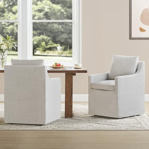Upholstered Dining Chairs Set of 2, Modern Dining Room Chairs with Casters & Washable Cover, Roll... | Amazon (US)