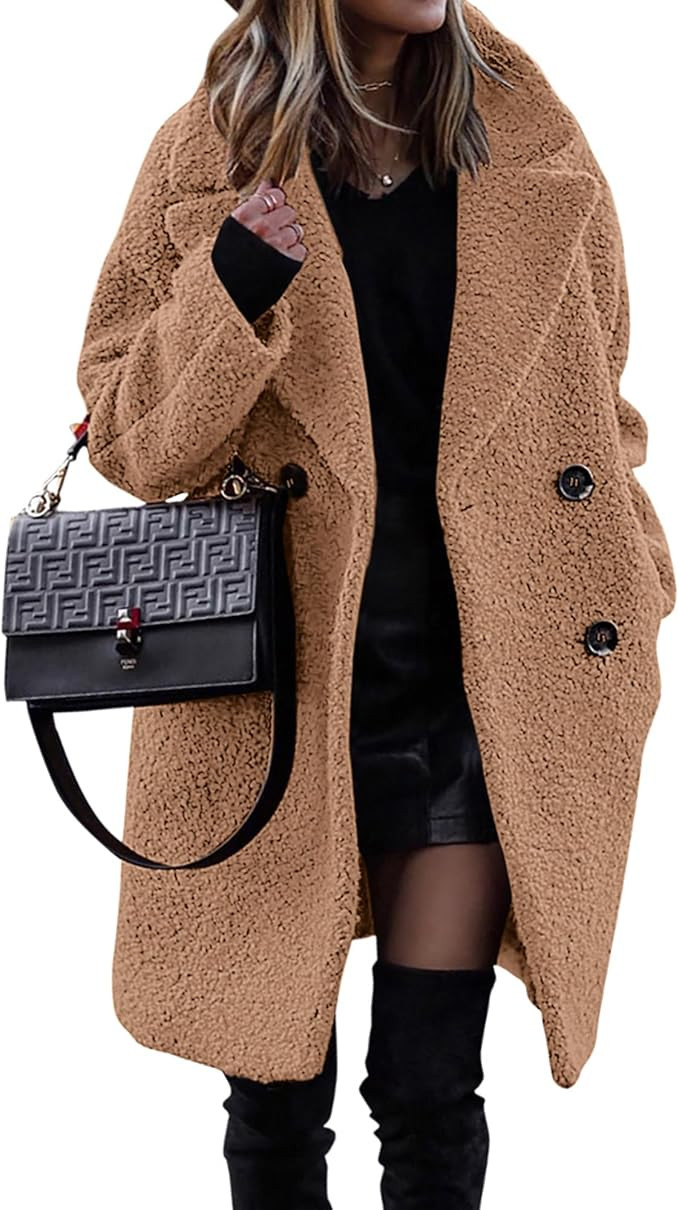 BTFBM Women 2025 Winter Faux Fur Coats Lapel Long Sleeve Fuzzy Fleece Outerwear Button Down Sherp... | Amazon (US)