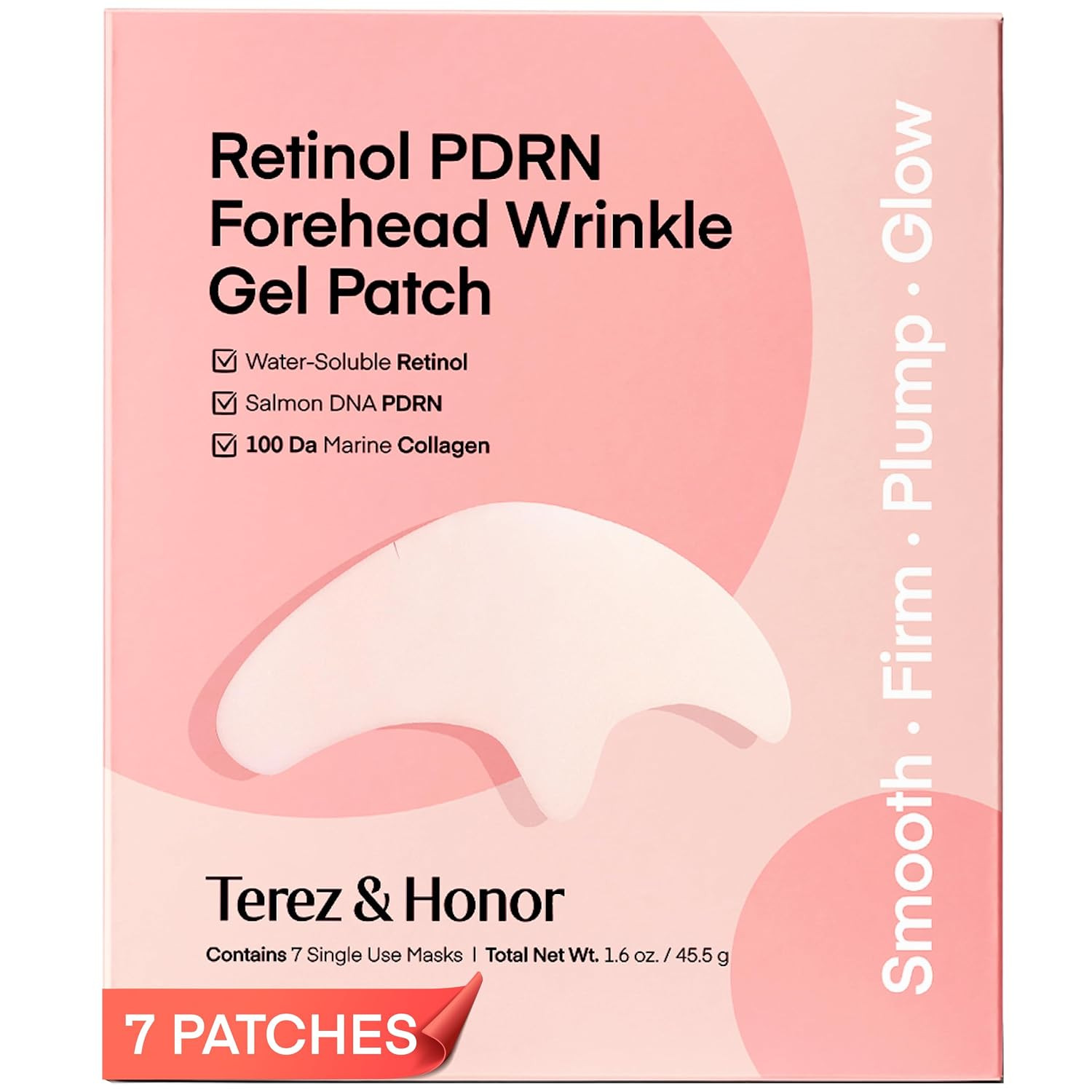 TEREZ & HONOR Retinol PDRN Forehead Wrinkle Patches - Korean Hydrogel Mask for Forehead & Between Eyes, Smooths Fine Lines, Firms & Hydrates with Collagen, Peptide, Fragrance-Free, 7 Sheets | Amazon (US)