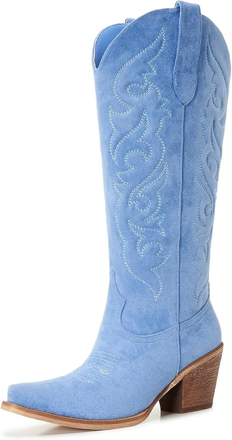 Suede Cowboy Boots for Women - Western Knee-High Cowgirl Boots with Classic Embroidery, Snip Toe,... | Amazon (US)