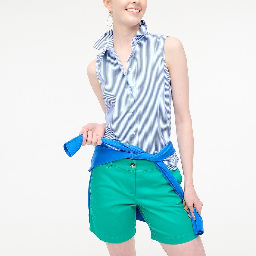 Sleeveless signature fit shirt in banker stripe | J.Crew Factory