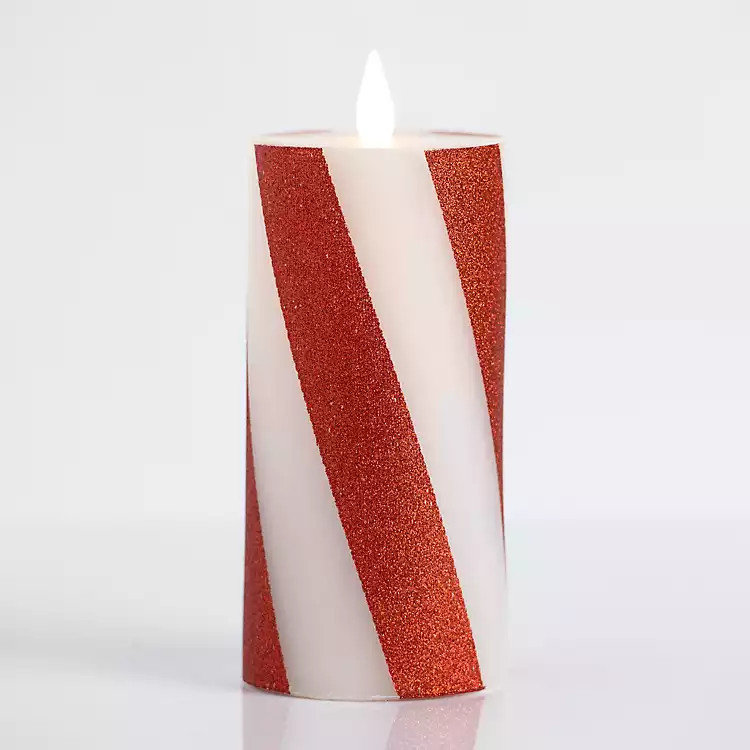 Candy Cane Stripe LED Pillar Candle, 7 in. | Kirkland's Home