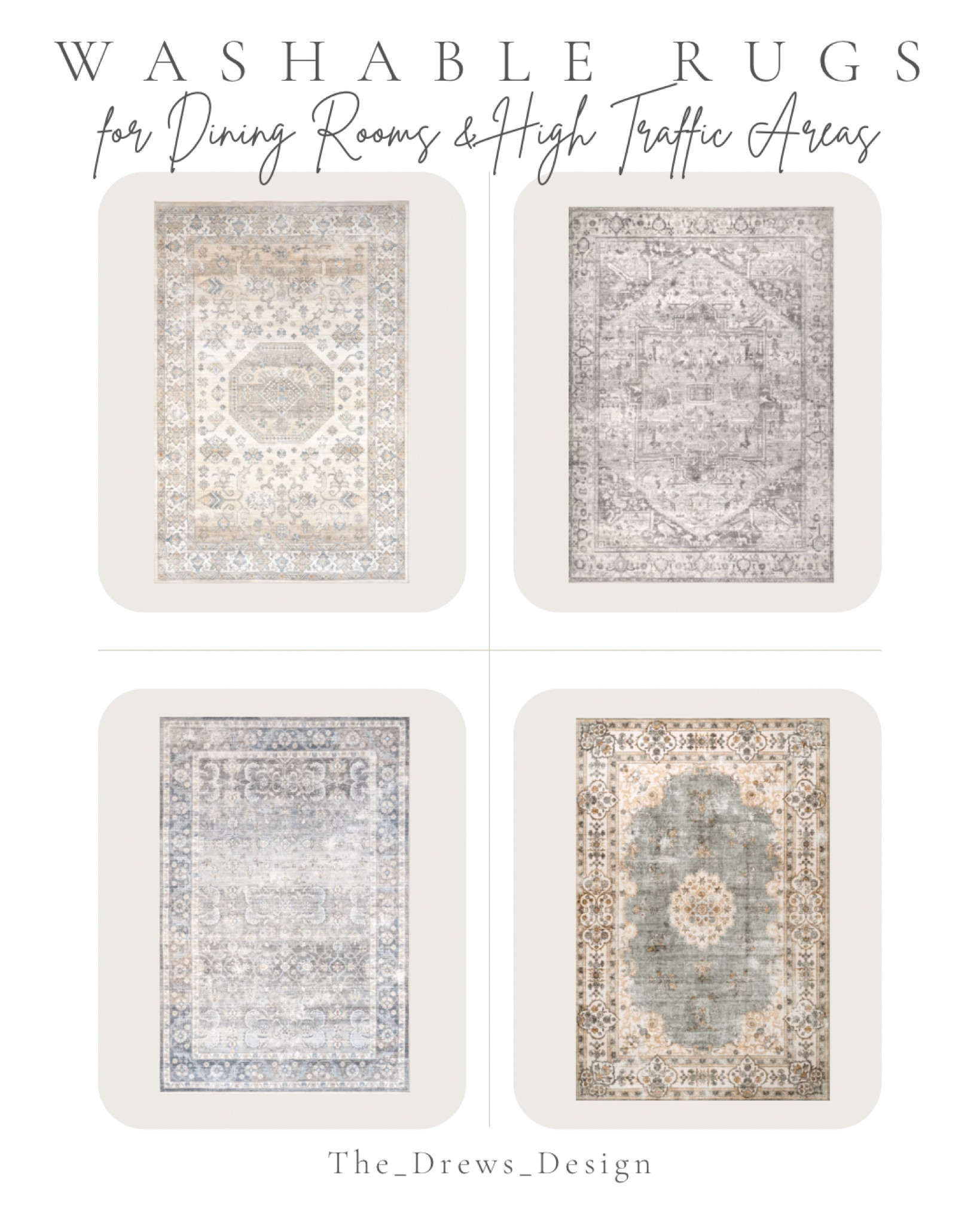 Neutral washable rugs for the dining room, entryway, playroom, bedroom and other high traffic areas

#LTKhome #LTKFind #LTKfamily