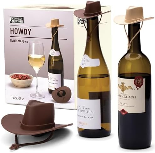 Monkey Business Howdy - 2-Pack Cowboy Hat Wine Stoppers – Fun Silicone Bottle Stoppers Keep Win... | Amazon (US)