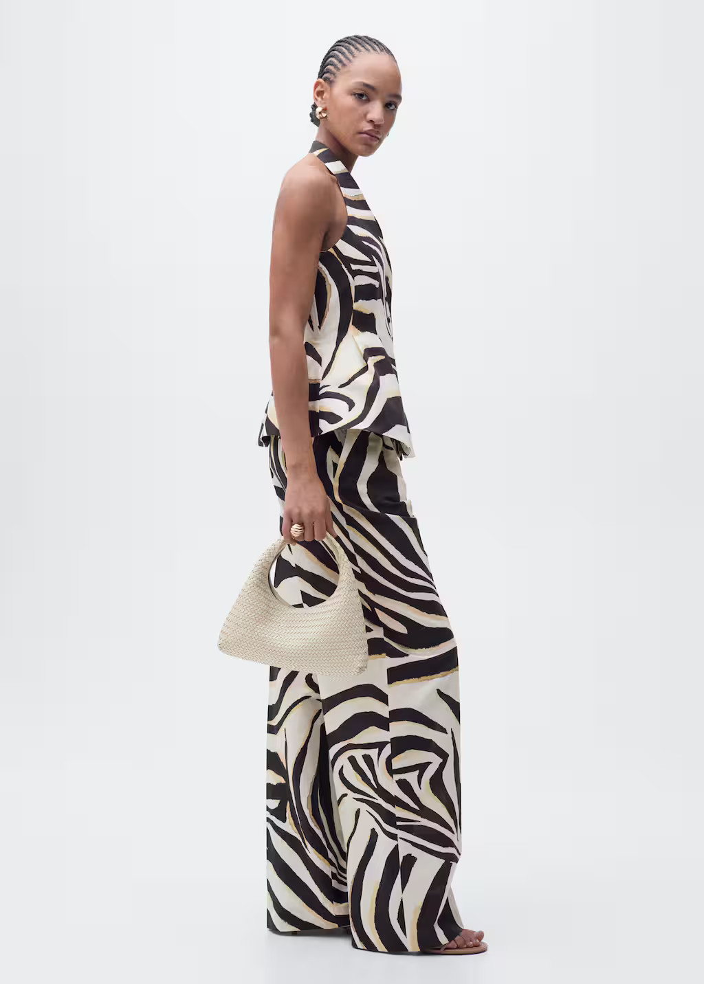 Zebra wideleg linen pants beige - Woman - 6 - MANGO | MANGO (UK)
