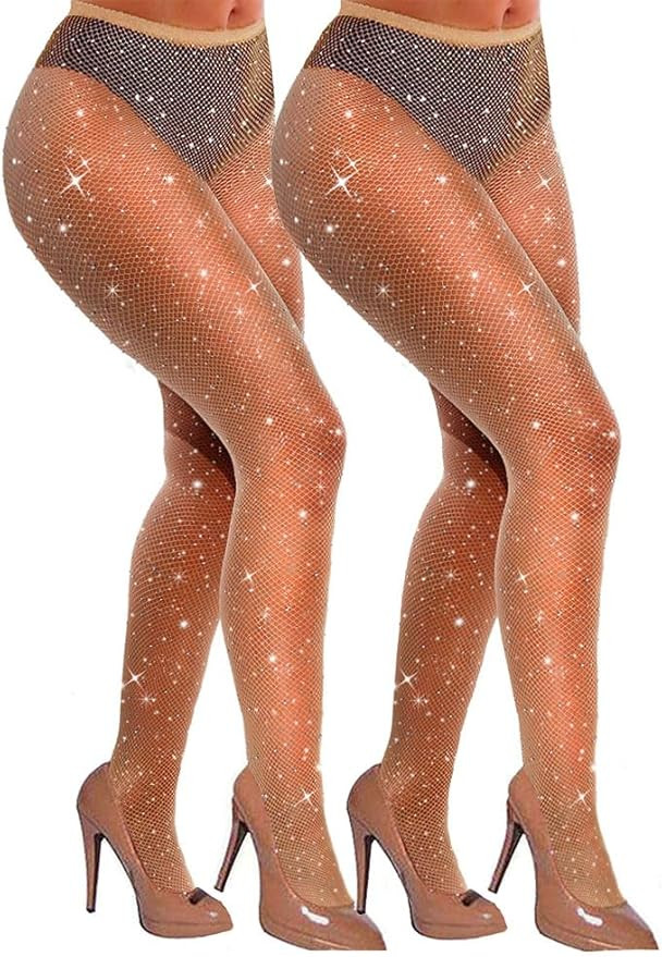 VEBZIN Sexy Sparkly Fishnets Stockings Jeweled High Waist Fishnet Tights for Women Rhinestone Par... | Amazon (US)