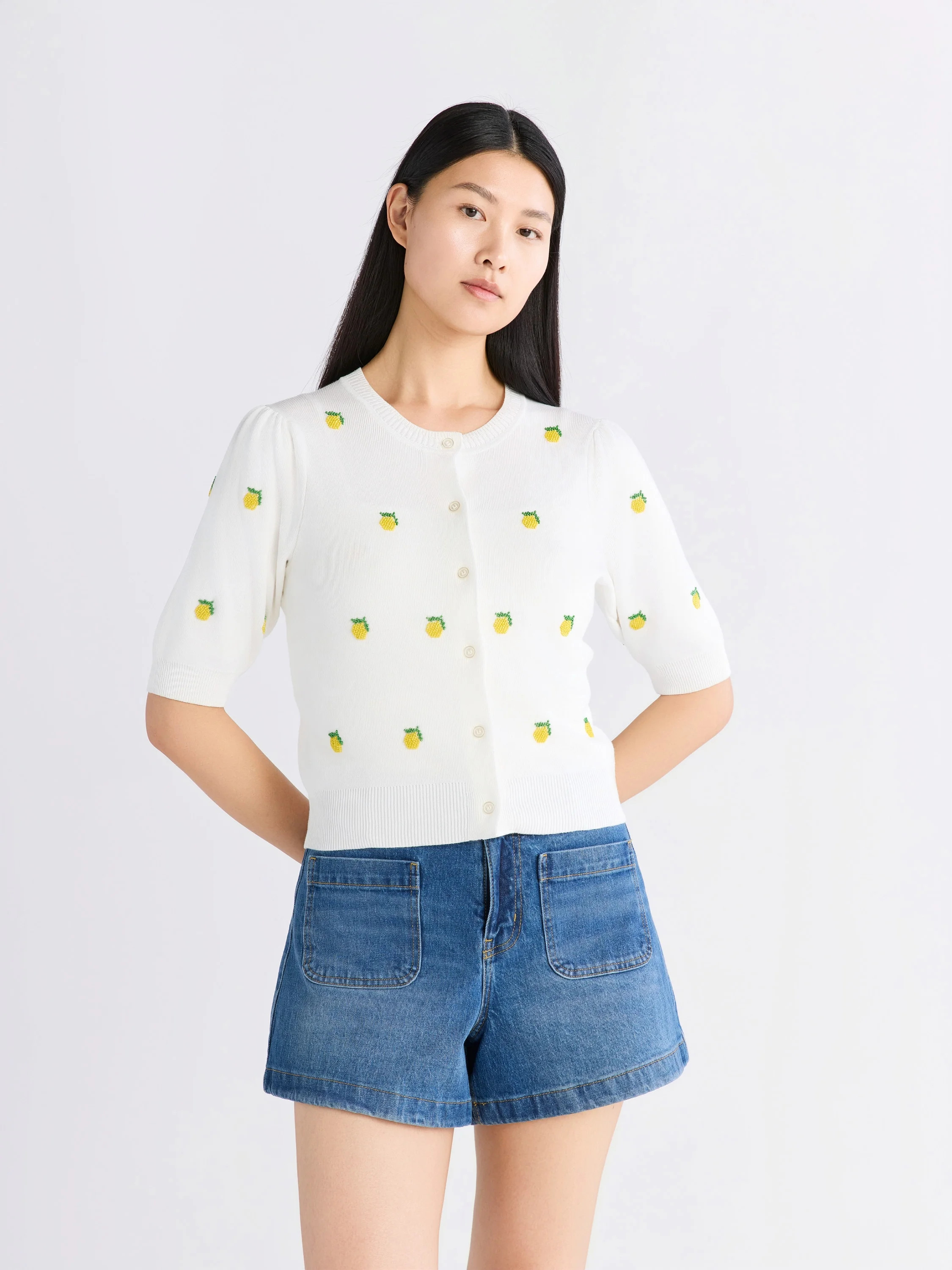 Free Assembly Women's Beaded Cardigan Sweater with Puff Sleeves, Lightweight, Size XS-XXL | Walmart (US)