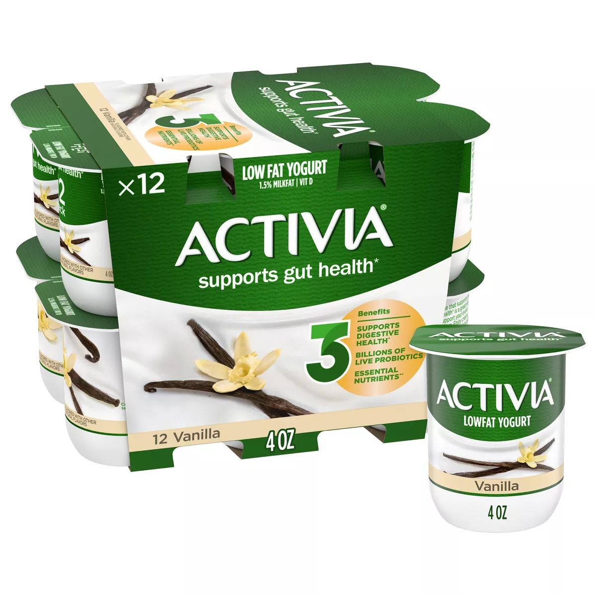 Activia Low Fat Probiotic Vanilla Yogurt - 12ct/4oz Cups | Target