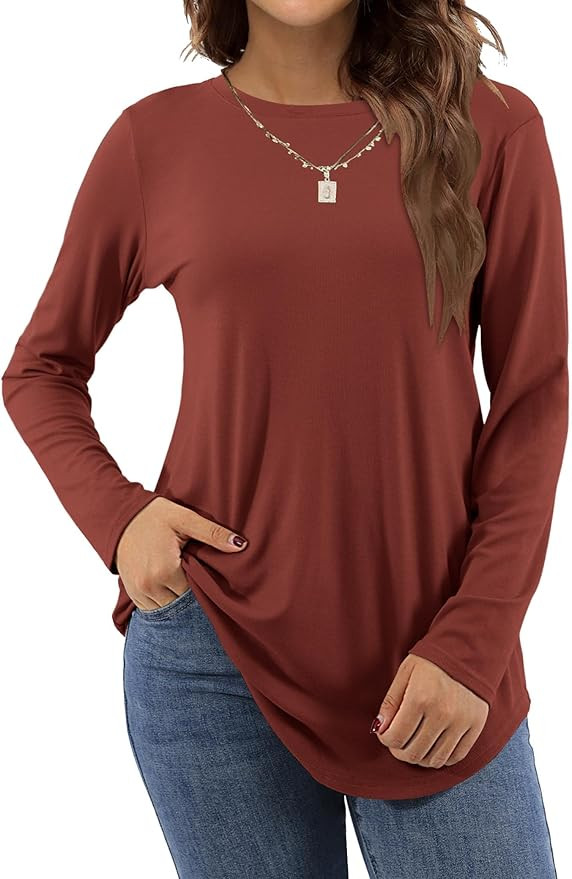 Amoretu Women's Long Sleeve Tunic Tops Casual Crew Neck Loose Shirts for Leggings | Amazon (US)