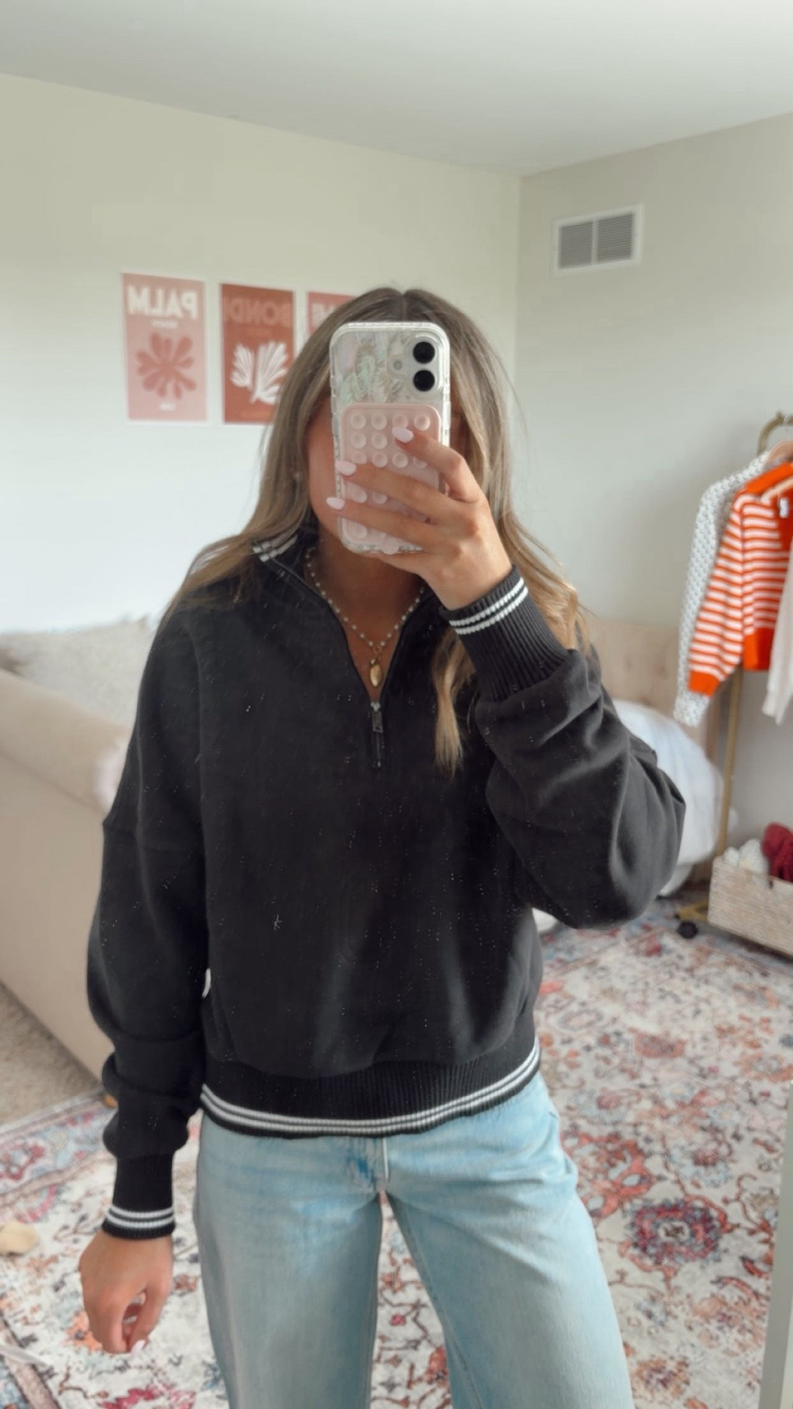 Fall + GameDay outfit!! This black quarter zip from Walmart paired with jeans is such an easy, cozy look for the season! Added a pearl football necklace for the cutest GameDay touch. Perfect for football games, fall weekends, or just an everyday casual outfit! 

#WalmartFinds #WalmartFashion #FallOutfit #FallStyle #GameDay #GameDayLook #GameDayOutfit  #FallFashion #CasualOutfit

#LTKdayinmylife #LTKootd #LTKSeasonal