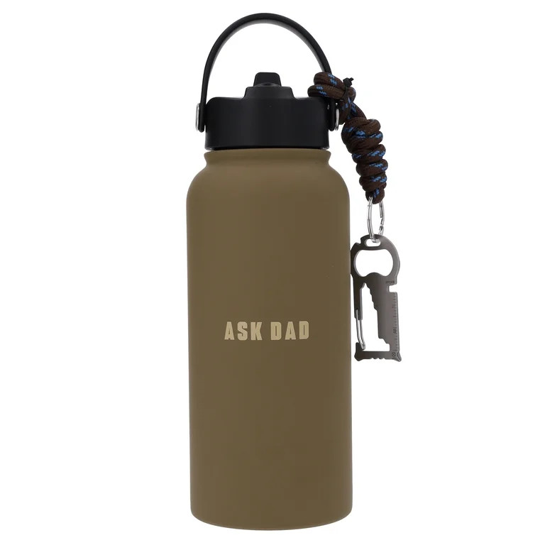 Ask Dad Stainless Steel Hydration Bottle with Carabiner Key Ring, Brown, 30 oz, Father's Day by W... | Walmart (US)