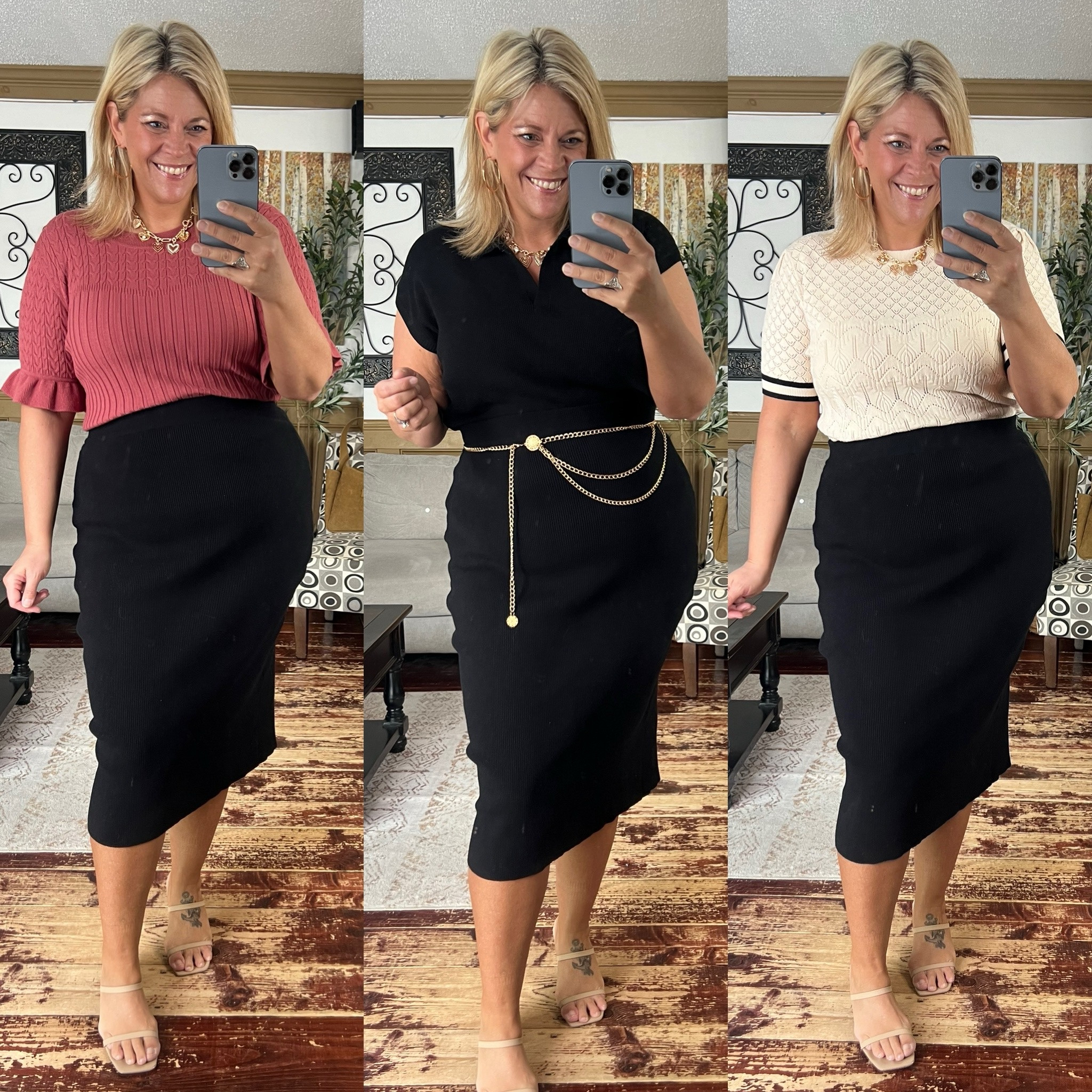 Wearing size xl in the skirt set and both sweaters/ PERFECT for workwear or casual styles with denim 
Use code ACNICOLE25 for 25% off 

#LTKFindsUnder50 #LTKWorkwear #LTKOver40