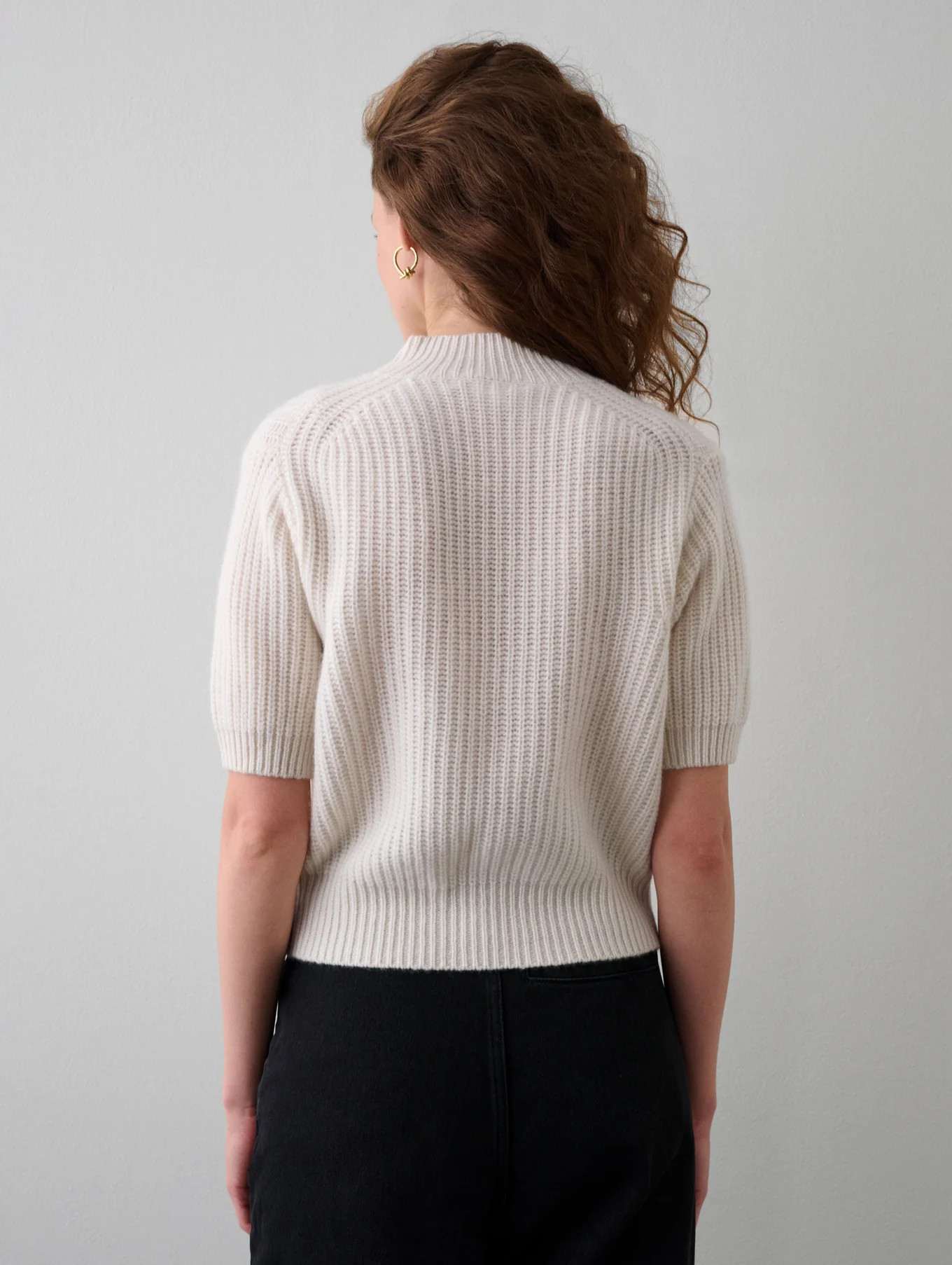 Cashmere Ribbed Elbow Sleeve Mockneck | White and Warren