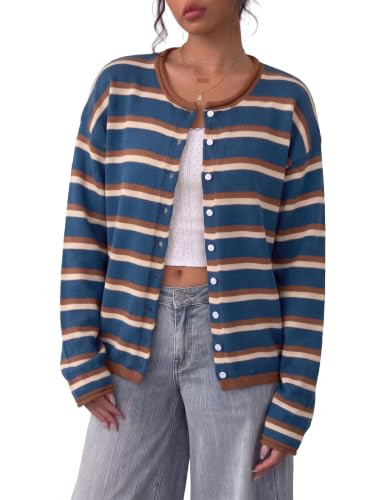 Dokotoo Women's Long Sleeve Crew Neck Button Down Knit Cardigans Sweaters | Amazon (US)