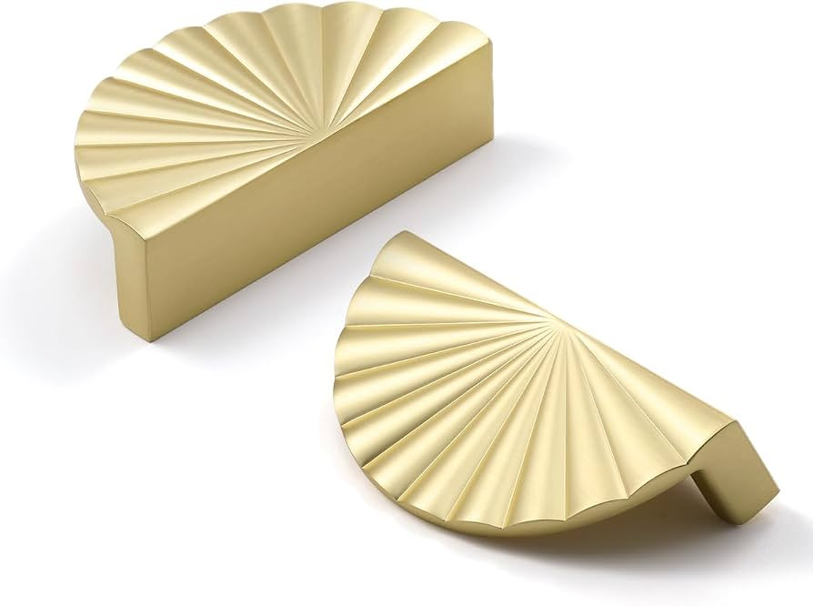 5 Pack Brushed Gold Cabinet Pulls 2.5" Hole Center Cup Flat Brass Drawer Pulls Kitchen Cupboard B... | Amazon (US)