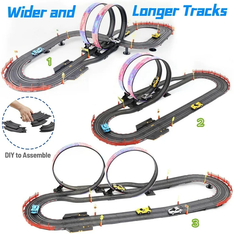 PAFOLO Slot Car Race Track Sets,19ft Electric Track with LED Lights and 4 Slot Cars,2 Hand Contro... | Walmart (US)
