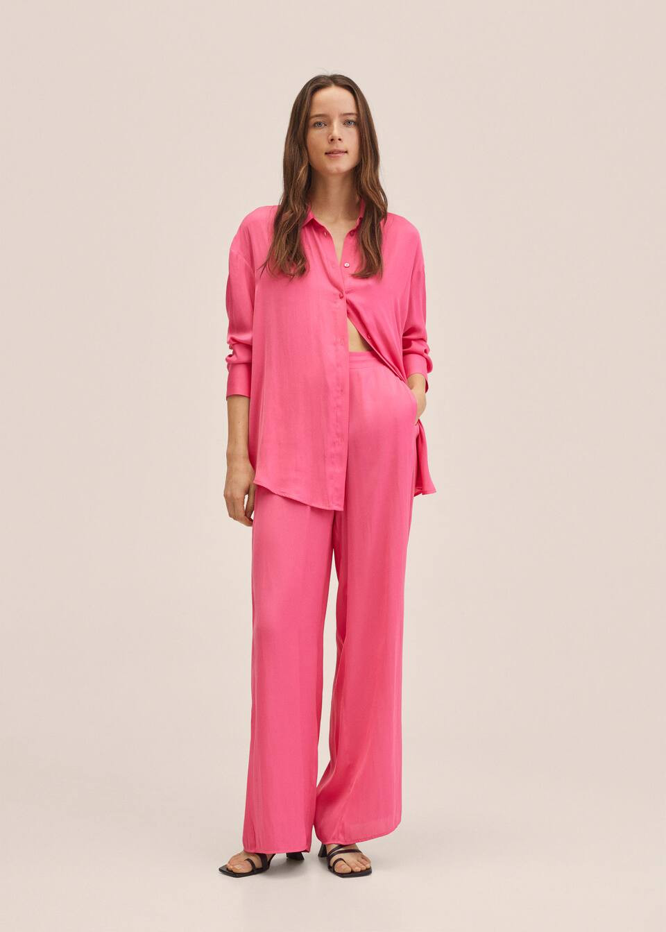 Wideleg pants with elastic waist | MANGO (US)