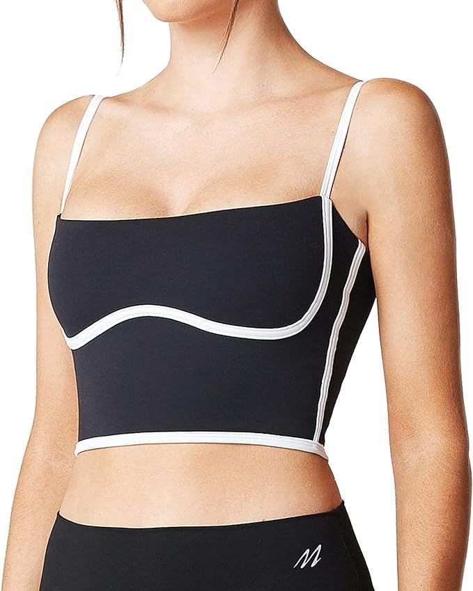 Move With You Sleeveless Spaghetti Strap Padded Sports Bra Tank Tops Square Neck Double Layer Wor... | Amazon (US)