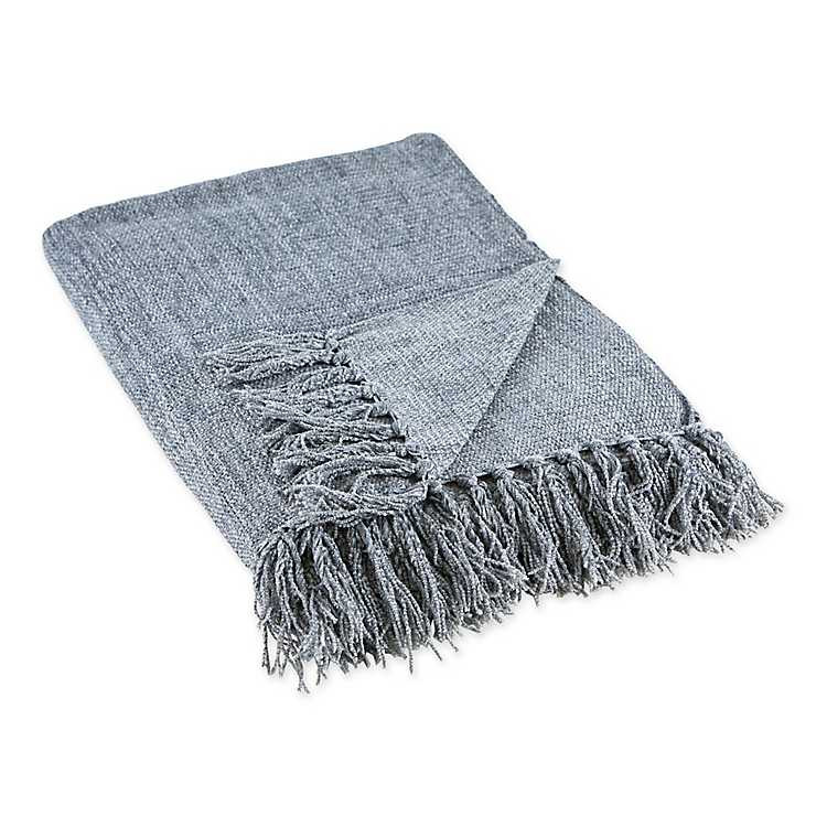 Demin Blue Chenille Fringe Throw | Kirkland's Home