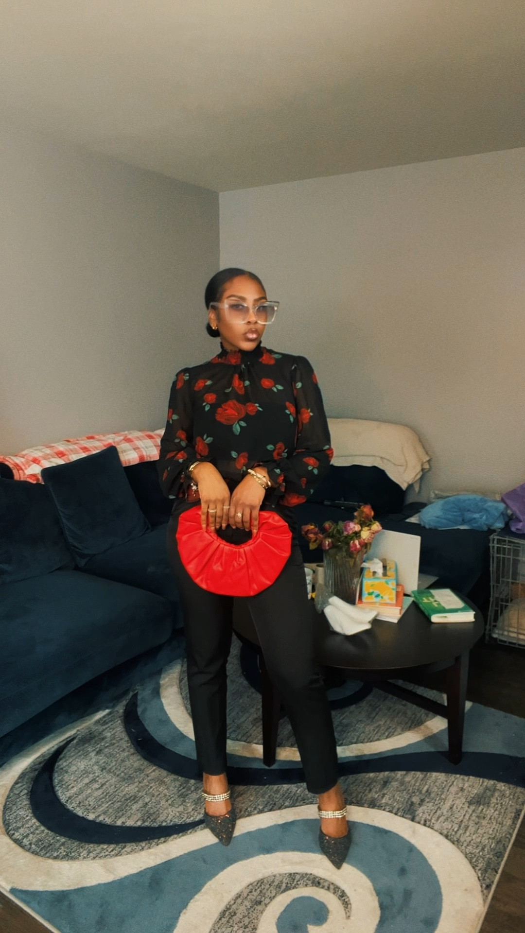 Going out outfit idea featuring a floral blouse, black tailored pants, heels, and a cozy cream jacket. This is an easy classy look for date night, dinner, or a girls’ night out. Linking my top, pants, heels, and bag for anyone recreating this chic winter outfit.

#LTKgrwm #LTKootd #LTKValentine