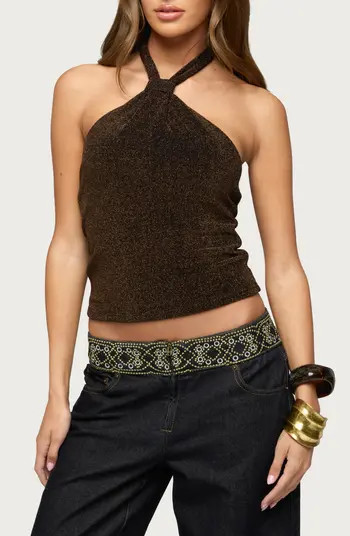 EDIKTED Katalya Glitter Halter Top | Nordstrom | Nordstrom