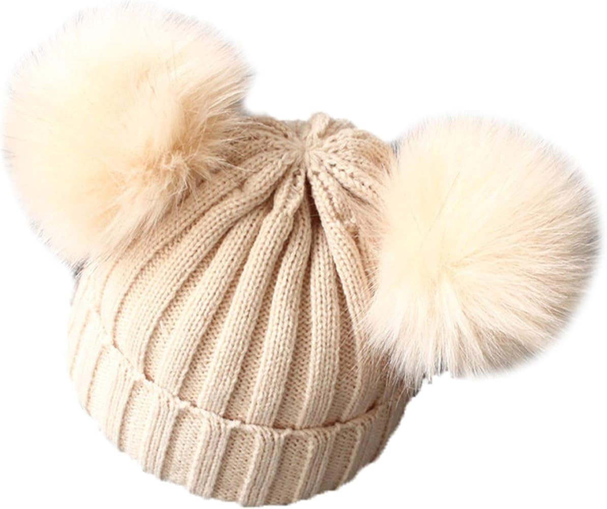 Springcmy Newborn Baby Infant Winter Warm Knit Hat Doube Pom Poms Beanie Photography Fur Ski Cap for | Amazon (US)
