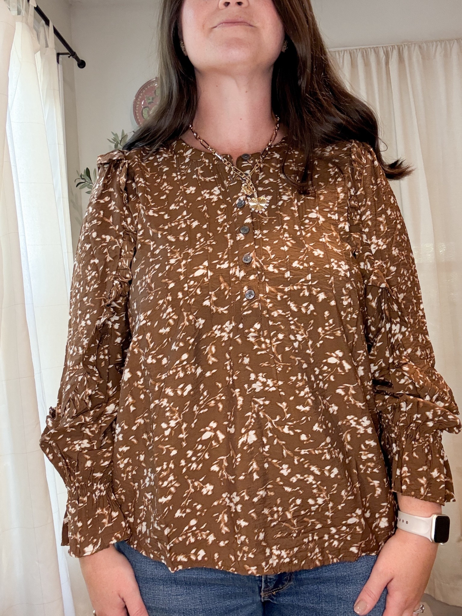 Brown floral top. Fall outfit ideas from Walmart 