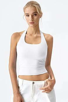 QINSEN Womens Halter Top Double Lined Tank Top Sleeveless Open Back Slim fit Going Out Tops | Amazon (US)