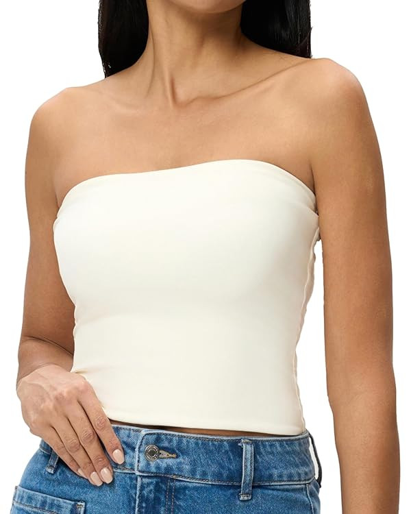 Womens Double Lined Tube Tops Crop Going Out Tops Strapless Tank Summer Top | Amazon (US)
