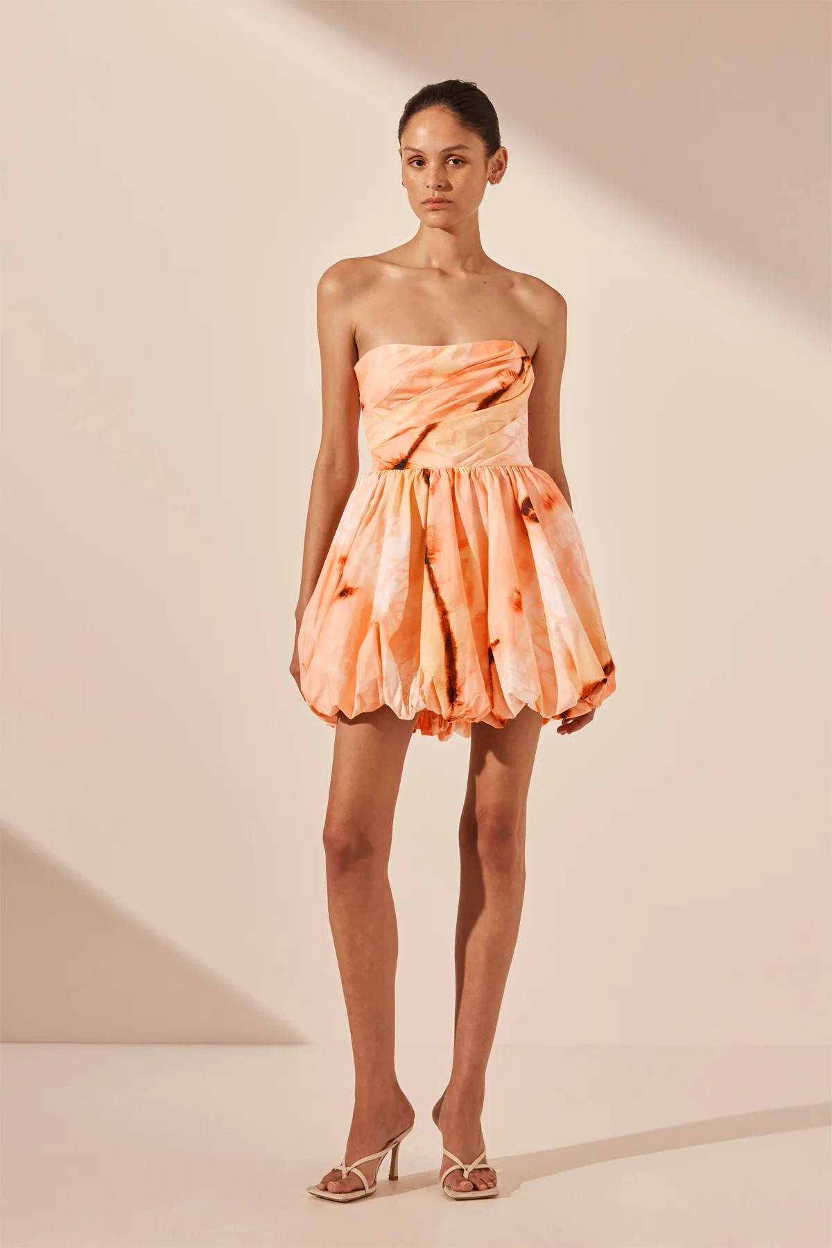 Larissa Draped Bubble Mini Dress | Peach/Multi | Dresses | Shona Joy | Shona Joy