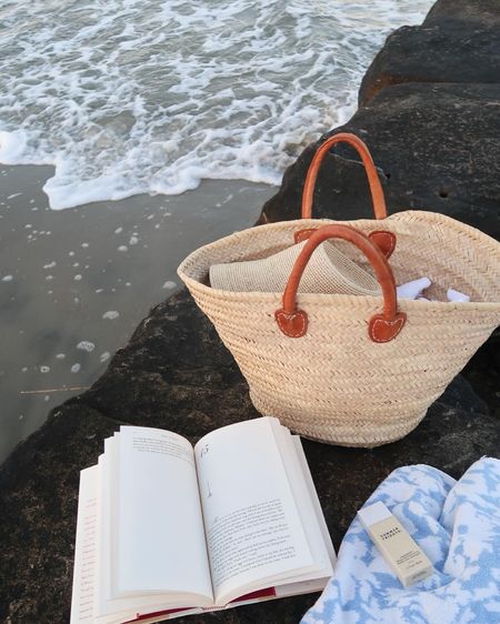 Beach tote and towel, favorite sunscreen!