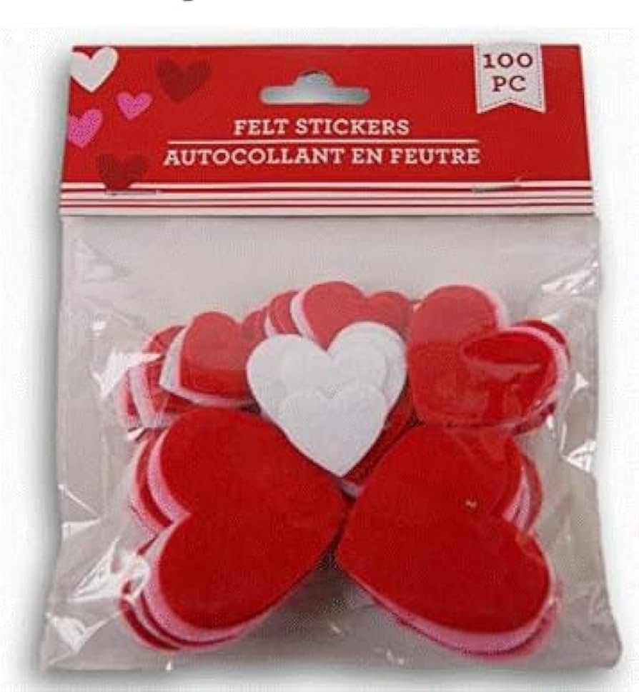 Heart Shaped Valentine Themed Felt Mini Sticker Set - Red, White, and Pink - 100 Piece Valentines... | Amazon (US)