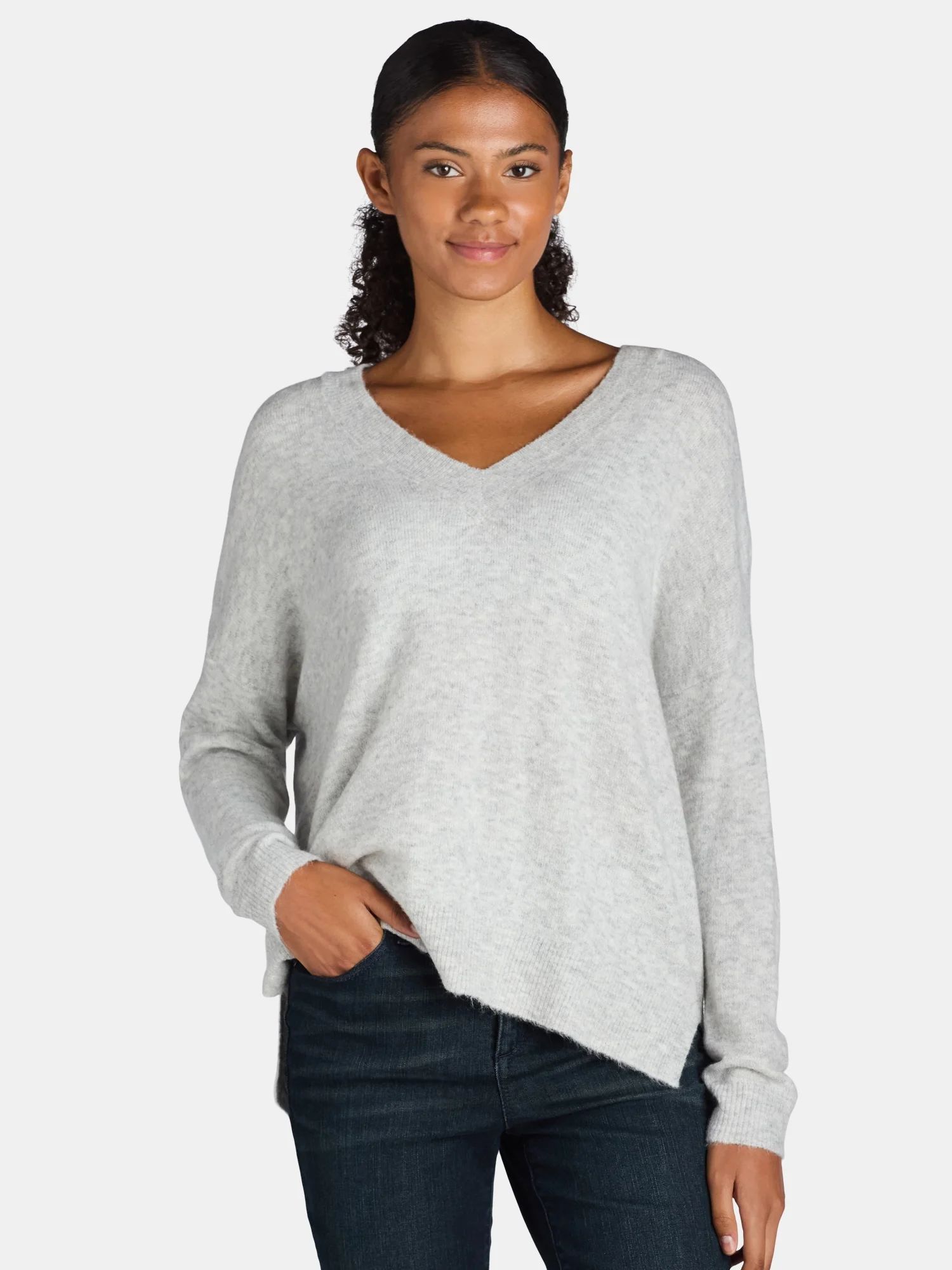 Dreamers by Debut Women’s Oversized V-Neck Sweater with Long Sleeves, Midweight, Sizes XS-XL | Walmart (US)