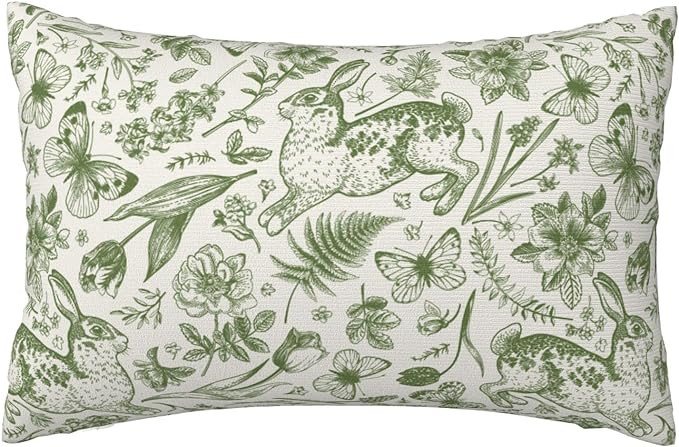 green pillow cover,Bunny Pillow Cover,wildflower decor,botanical decor,fairycore room decor,Flora... | Amazon (US)