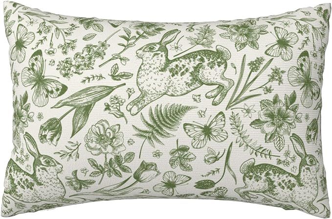 green pillow cover,Bunny Pillow Cover,wildflower decor,botanical decor,fairycore room decor,Flora... | Amazon (US)