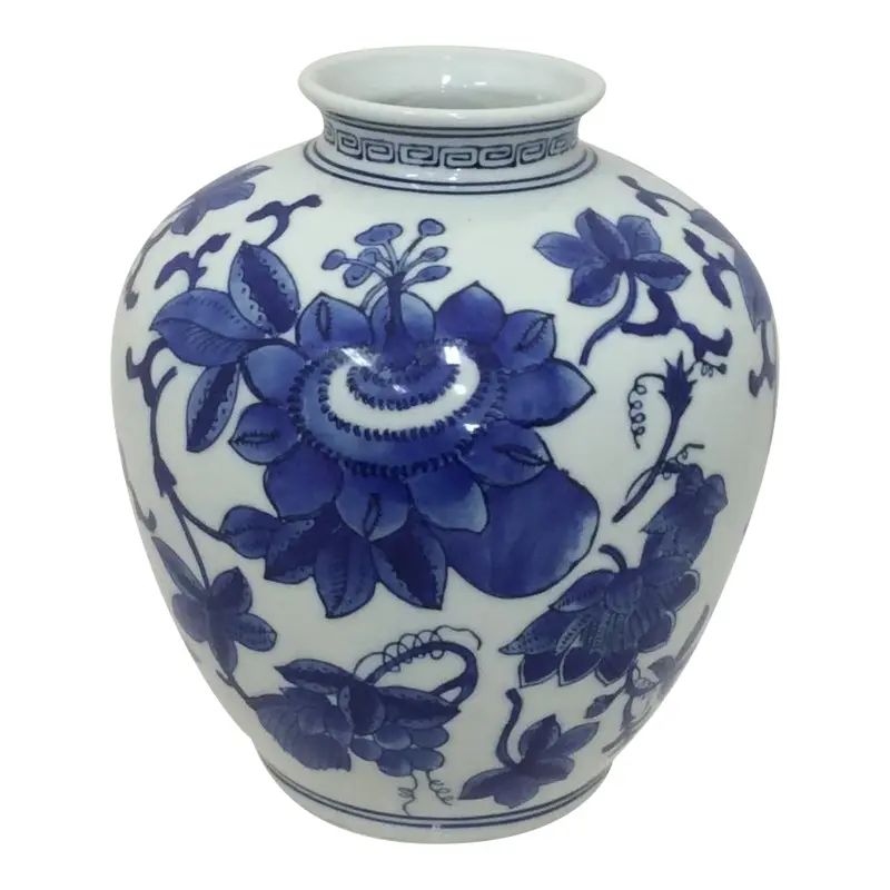 Blue and White Chinoiserie Porcelain Vase | Chairish