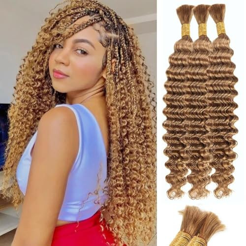 Boho Braids Bulk Hair Extensions - 150g Deep Water Wave, 18 Inch Blonde, 27 Curly, No Weft, 3 Braids Per Pack | Amazon (US)