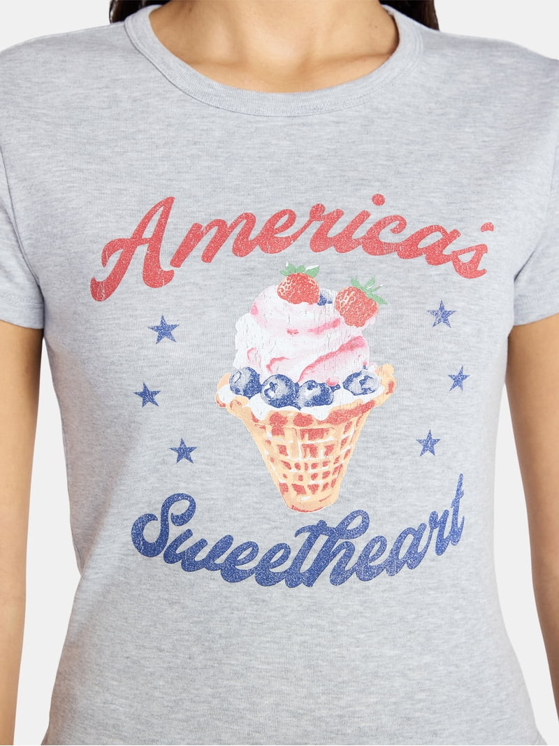 Social Edition Women's America\u2019s Sweetheart Graphic Tee with Short Sleeves, Sizes XXS-XXL - ... | Walmart (US)