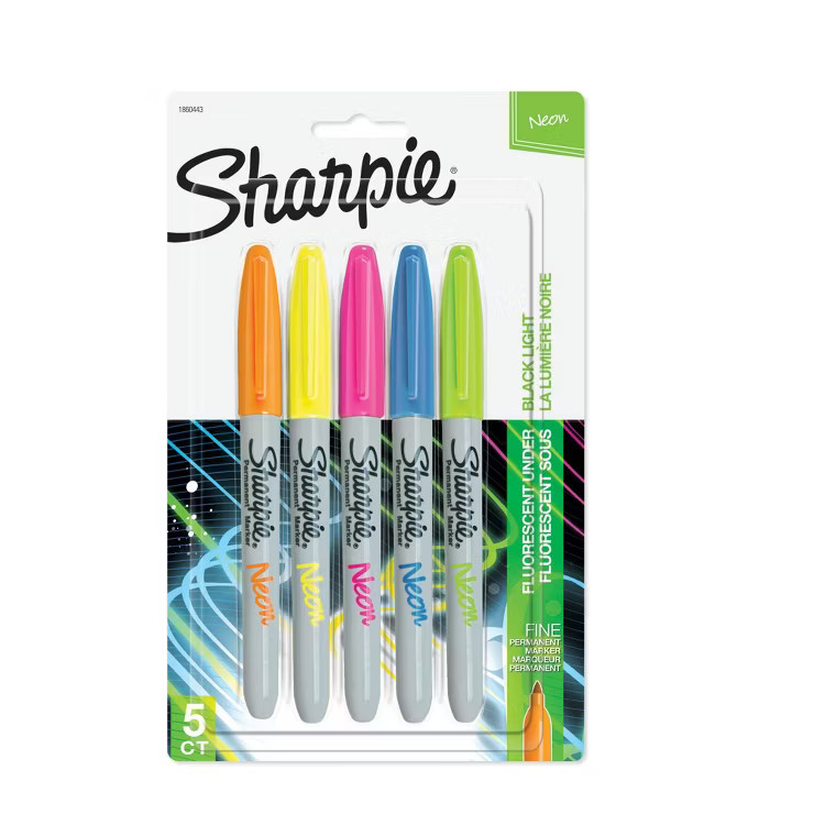 Sharpie 5pk Permanent Markers Fine Tip Neon Multicolored | Target