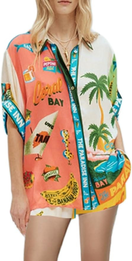 Women Boho 2 Piece Linen Sets Tropical Short Sleeve Button Down Shirt Wide Leg Shorts Matching Se... | Amazon (US)