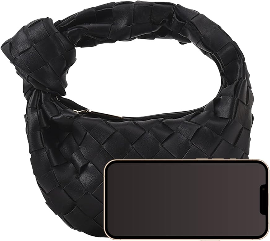 Knoted Woven Handbag for Women Fashion Designer Ladies Hobo Bag Bucket Purse Faux Leather | Amazon (US)