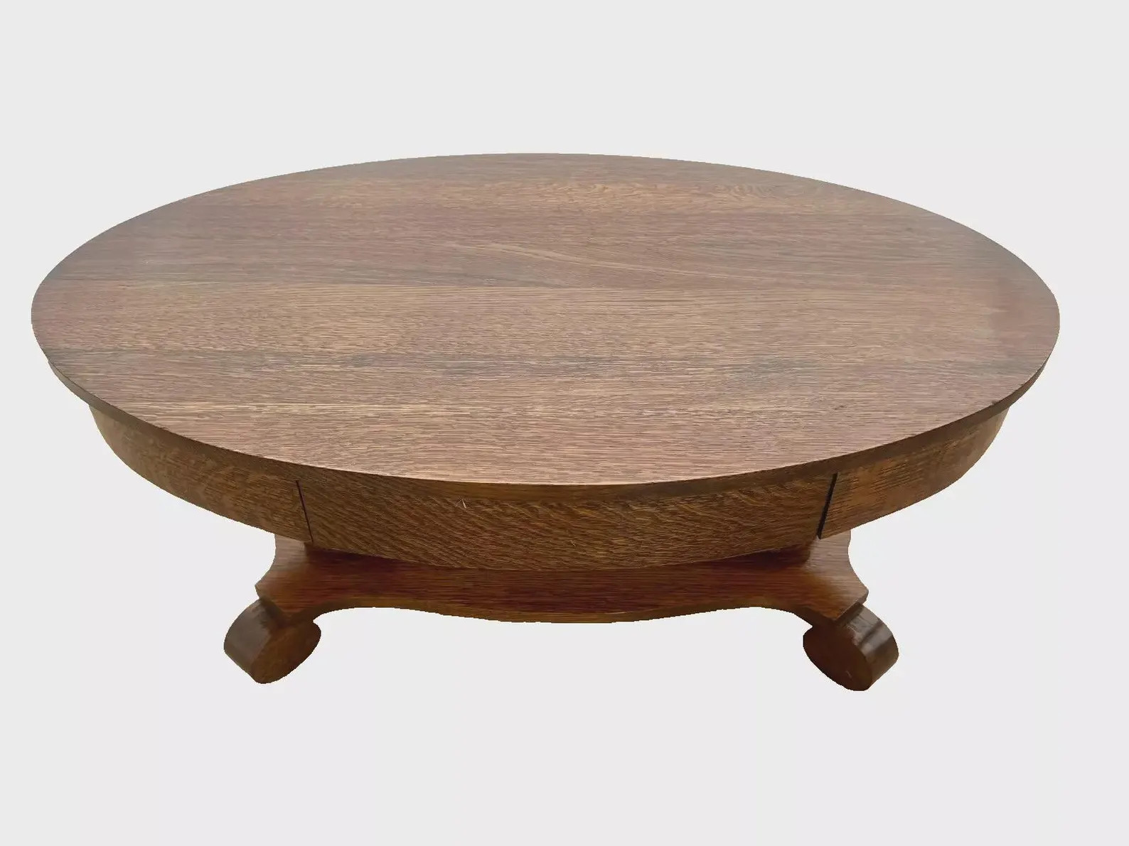 Antique Oval Coffee Table Solid Oak Center Drawer Shelf American Empire Style | Etsy (US)