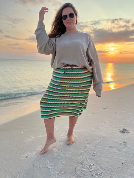 Outfit repeater! This airessentials crewneck (3X - could do 2X) is breathable and cozy at the same time, perfect for chilly summer evenings with this crochet skirt from Amazon (2X)! Don’t forget to use code ASHLEYDXSPANX for a discount! 

#LTKSeasonal #LTKstyletip #LTKcurves