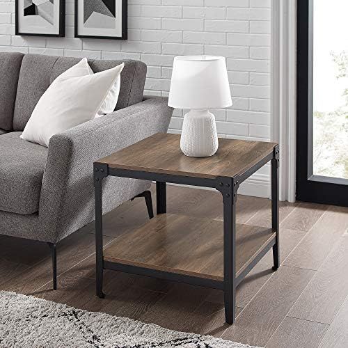 Walker Edison Declan Urban Industrial Angle Iron and Wood Accent Tables, Set of 2, Rustic Oak | Amazon (US)
