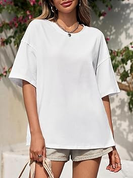 Tankaneo Womens Oversized Tshirts Summer Casual Short Sleeve Crew Neck T Shirt Loose Fit Side Sli... | Amazon (US)