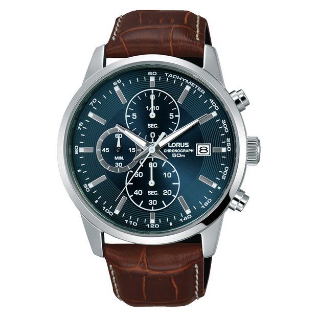 Lorus Men's Chronograph Brown Leather Strap Watch616/2485 | argos.co.uk