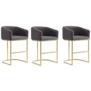 Louvre 26 in. Grey and Titanium Gold Metal Counter Stool with Leatherette Upholstered Seat (Set of 3) | The Home Depot