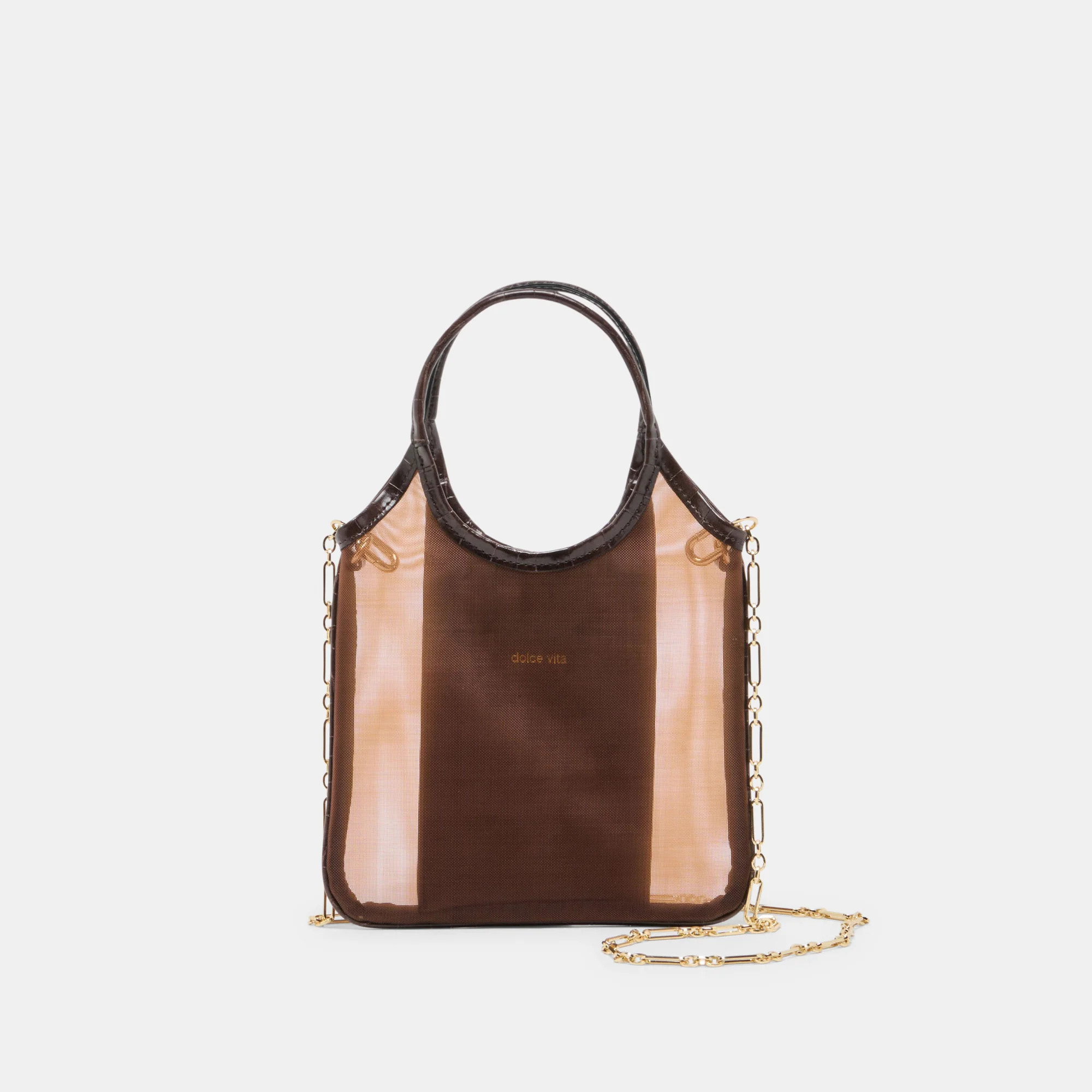 SYLVENE Chocolate Mesh Removable Crossbody Handbag | Dolce Vita | DolceVita.com