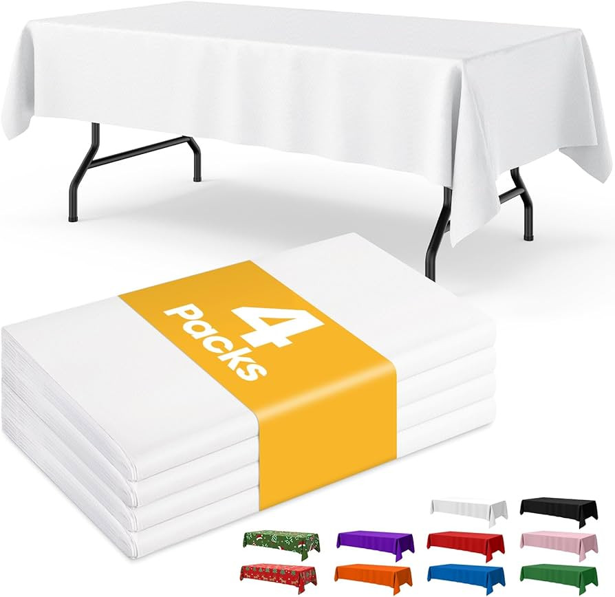 White Plastic Table Cloth Rectangle Table 4 Pack, 54''×108'' Tablecloth for 6ft Tables, Table Cl... | Amazon (US)